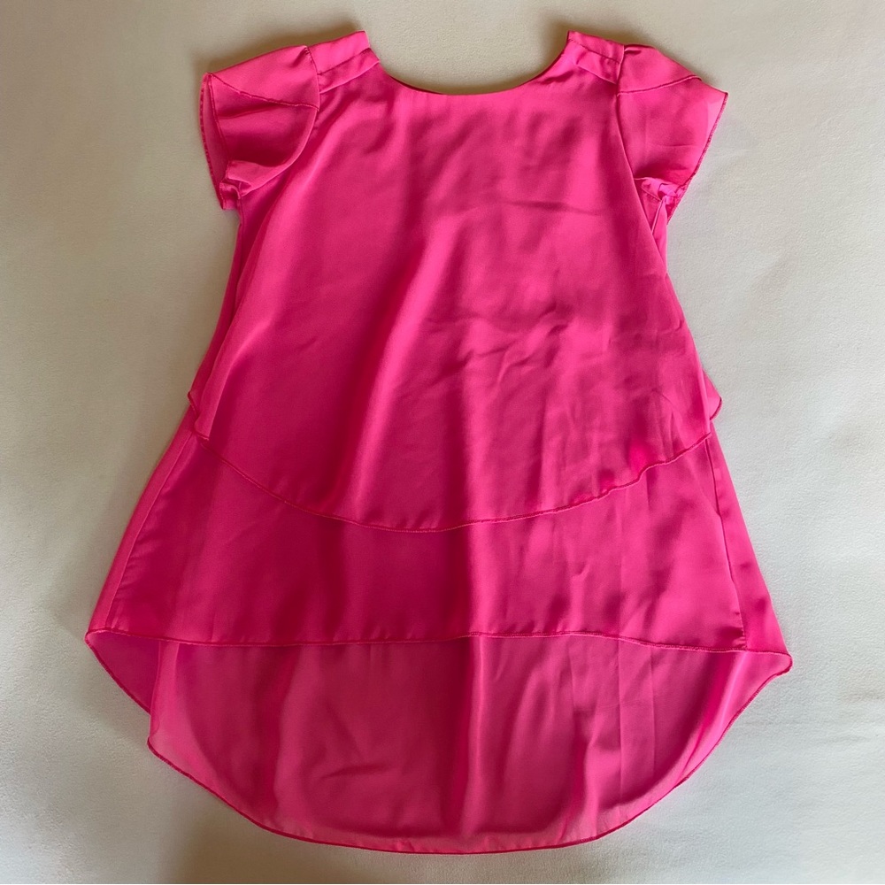 no brand layered bubblegum pink poly chiffon hi/lo top / size medium - Picture 3 of 4